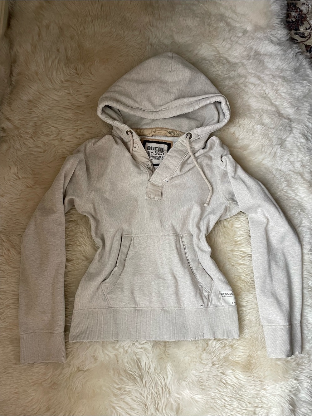 Vintage | Rare RUEHL No 925 grey distressed pullover heavyweight men’s hoodie